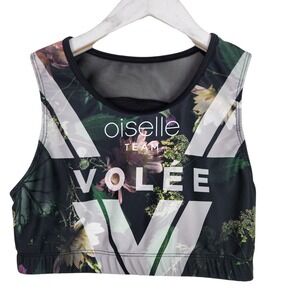 OISELLE Team Volee Sports Bra Crop Top Womens Small‎ Black Floral Running Race